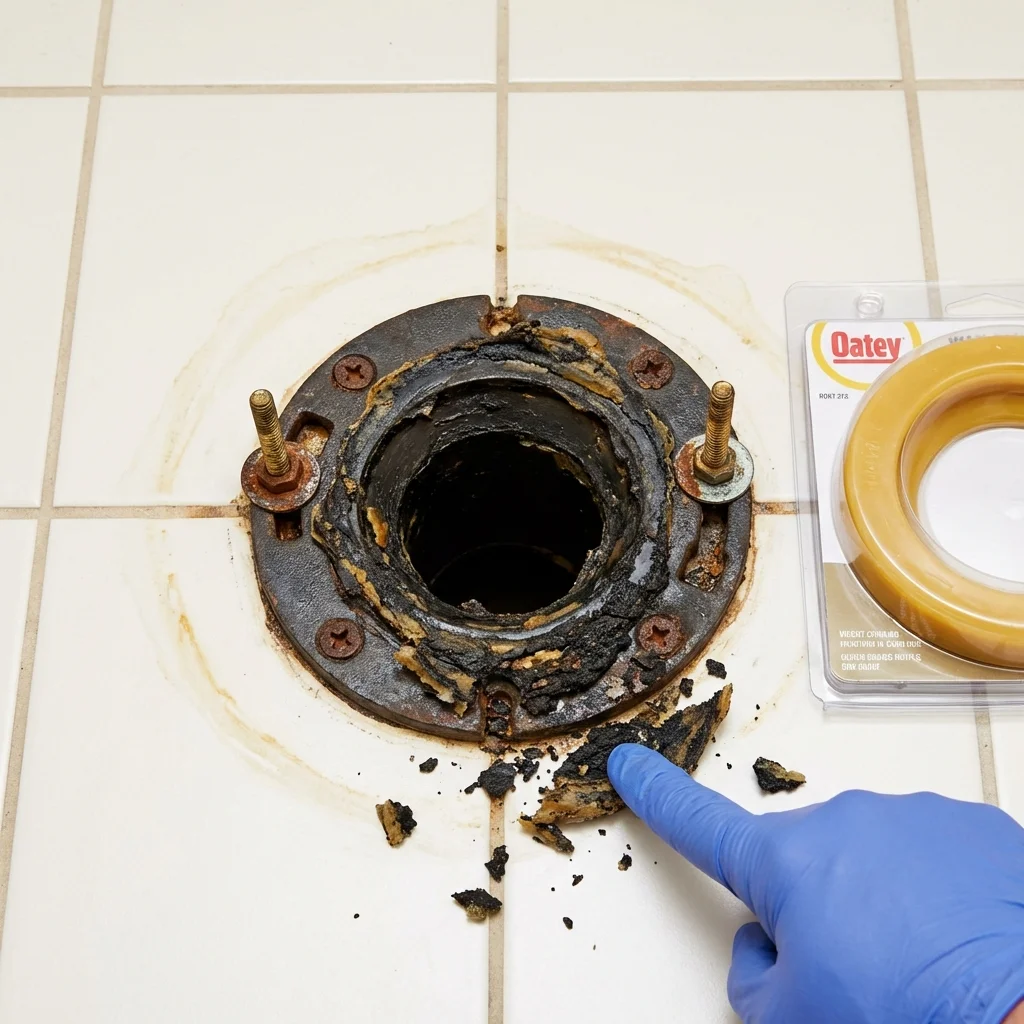 Failed wax ring showing water seepage at the base of a toilet in a Newark, NJ home